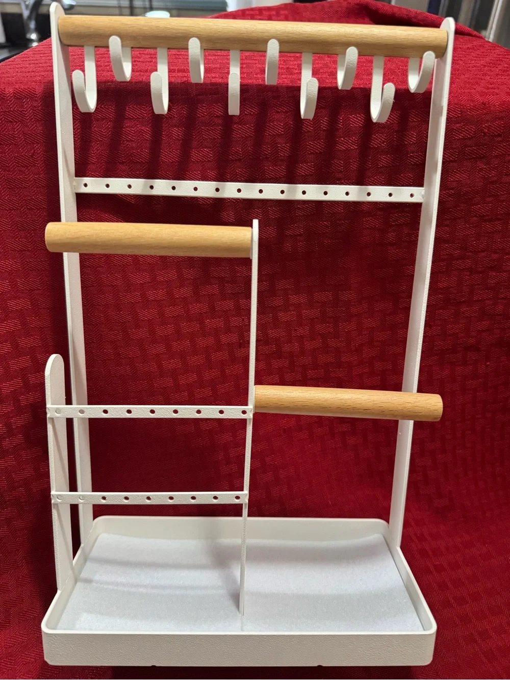 White and Natural Wood Jewelry Organizer Rack